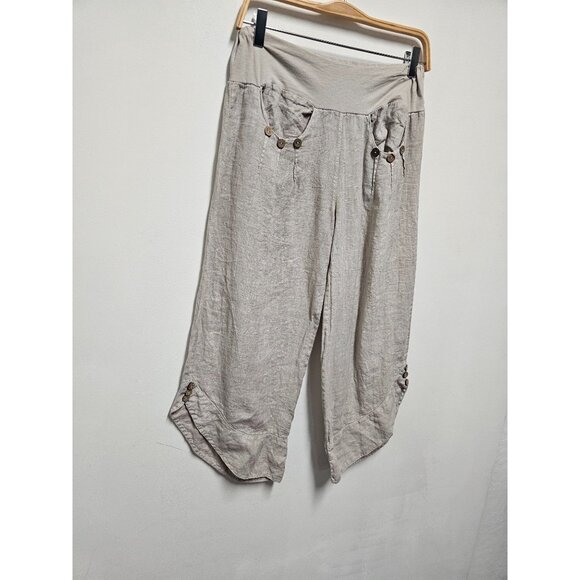 100% Linen Italian Cropped Trousers Size Large - Picture 3 of 8
